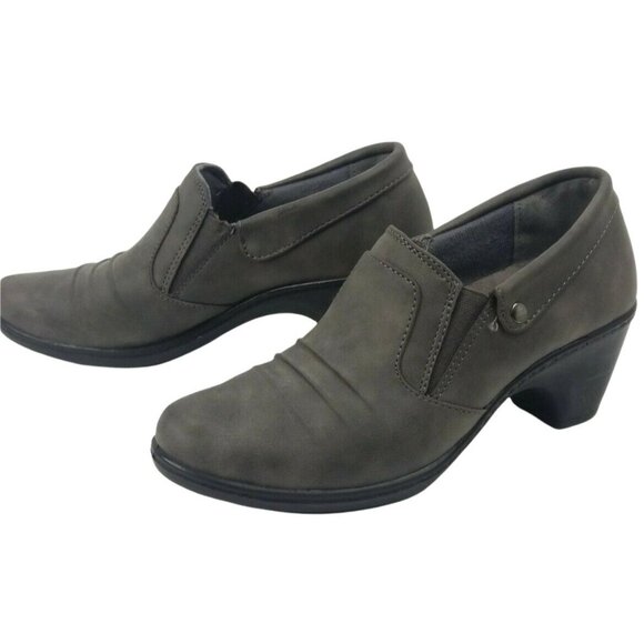 Fallcore Gray Faux Suede Ankle Booties Clog Shoe Size 6.5 Comfort Wave Sleek Mod - Picture 10 of 11